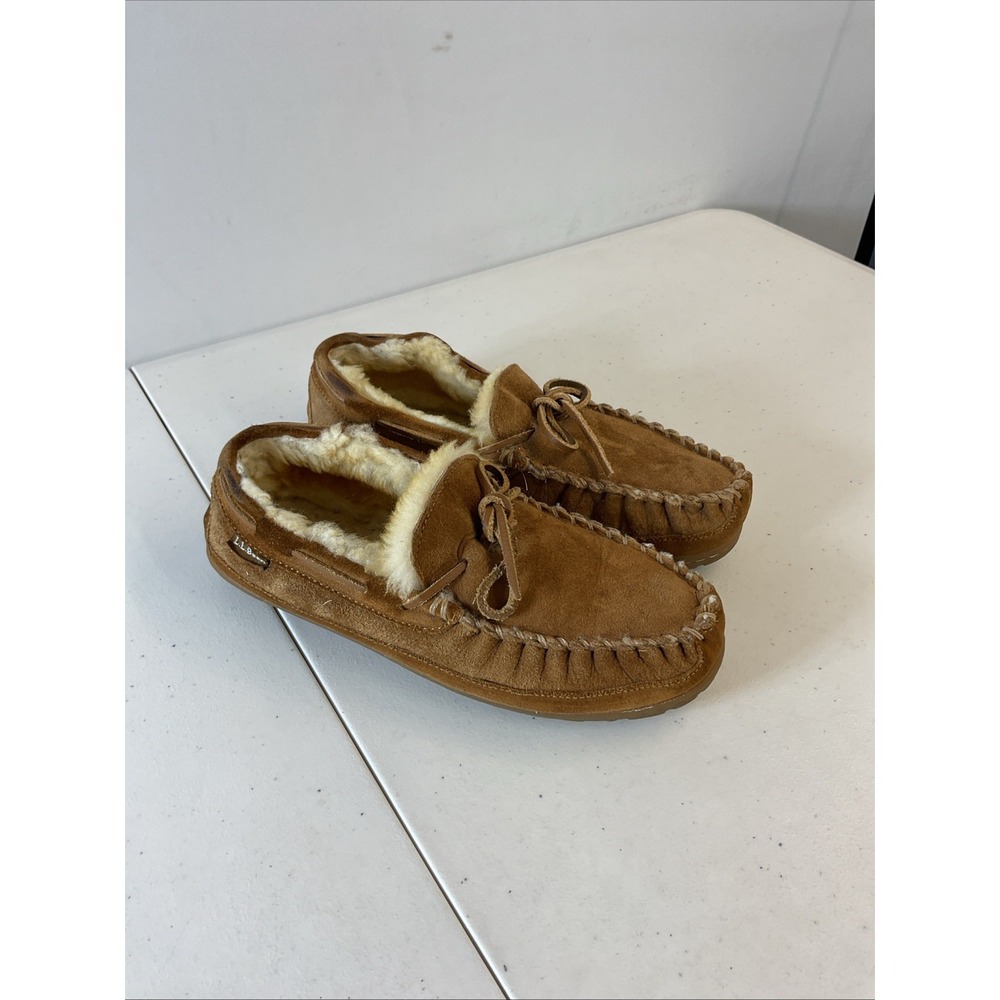 L.L.Bean Wicked Good Moccasins Slippers Women's Size 8 M Brown Shearling Lined